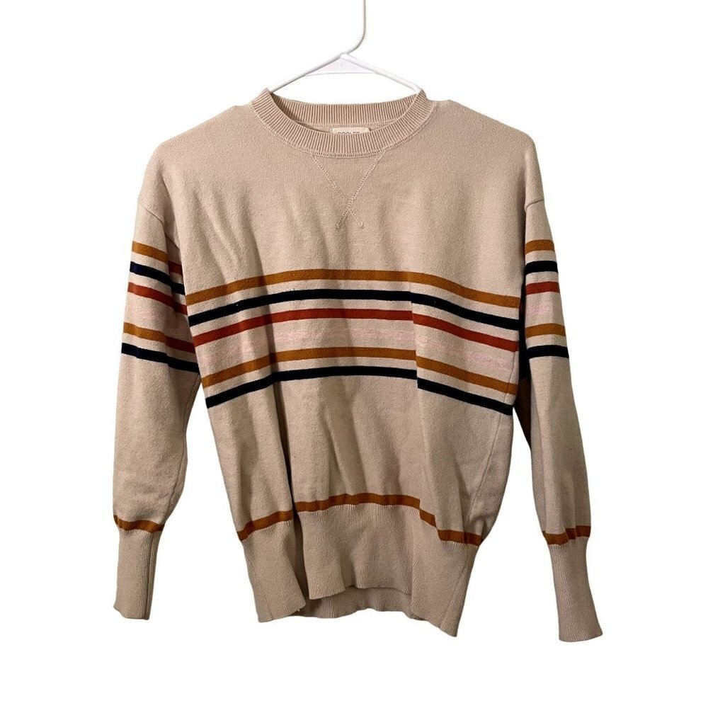 Roolee vintage cream striped knit sweater crewneck soft comfortable warm